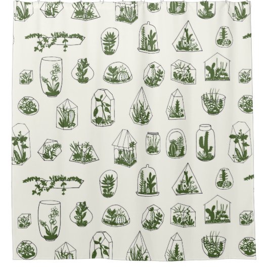 Succulent Florarium: geometrisch ontwerp. Douchegordijn (Voorkant)