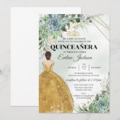 Succulent foliage gold Princess Dress Quinceanera Kaart (Voorkant / Achterkant)