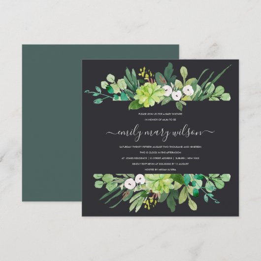 SUCCULENT FOLIAGE LIJST WATERVERF BABY SHOWER KAART (Voorkant / Achterkant)