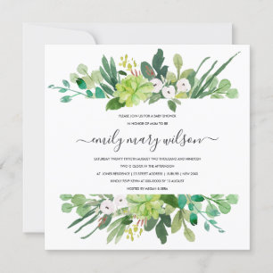 SUCCULENT FOLIAGE LIJST WATERVERF BABY SHOWER KAART