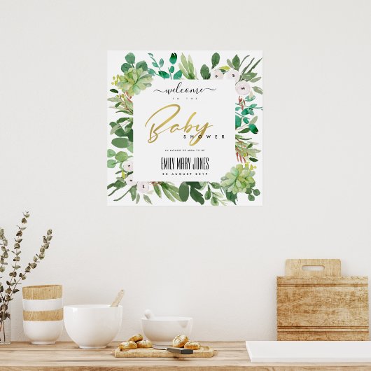 SUCCULENT FOLIAGE WATERVERF BABY SHOWER WELKOM POSTER (Keuken)