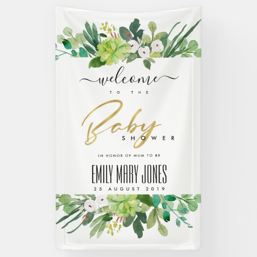 SUCCULENT FOLIAGE WATERVERF BABY SHOWER WELKOM SPANDOEK (Verticaal)