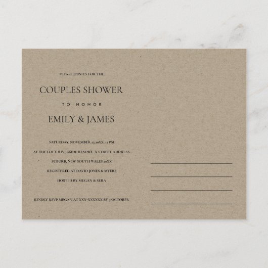 SUCCULENT FOLIAGE WREATH MONOGRAM COUPLY SHOWER UITNODIGING BRIEFKAART (Achterkant)