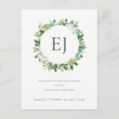 SUCCULENT FOLIAGE WREATH MONOGRAM COUPLY SHOWER UITNODIGING BRIEFKAART (Voorkant)