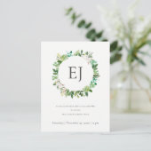 SUCCULENT FOLIAGE WREATH MONOGRAM COUPLY SHOWER UITNODIGING BRIEFKAART (Staand voorkant)