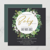 SUCCULENT FOLIAGE WREATH WATERVERF BABY SHOWER KAART (Voorkant / Achterkant)