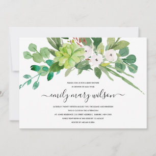 SUCCULENT FOLIAGE WREATH WATERVERF BABY SHOWER KAART