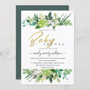 SUCCULENT FOLIAGE WREATH WATERVERF BABY SHOWER KAART