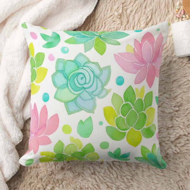 Succulent garden in pastel watercolor pattern kussen (Deken)