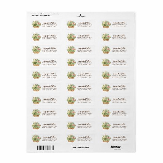 Succulent Garden Return Address Label (Full Sheet)