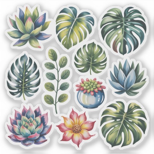 Succulent Garden Watercolor Sticker (Voorkant)