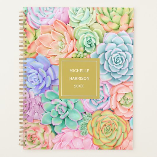 Succulent Garden Waterverf Cute Colorful Pastel Planner (Voorkant)