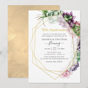 Succulent Geometric 50th Wedding Jubileum Kaart
