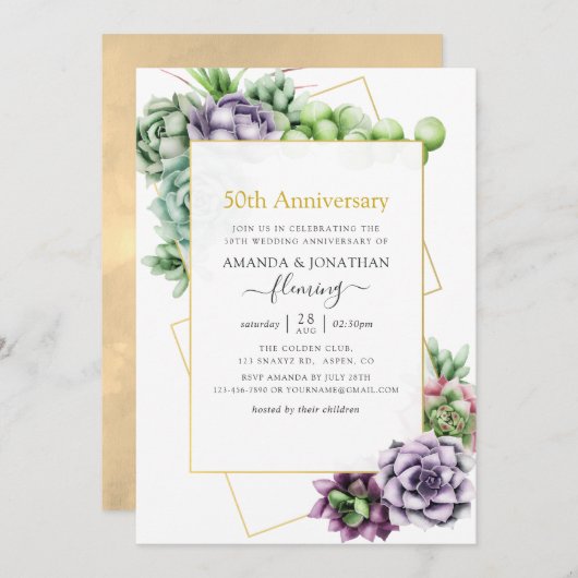 Succulent Geometric 50th Wedding Jubileum Kaart (Voorkant / Achterkant)