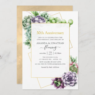 Succulent Geometric 50th Wedding Jubileum Kaart