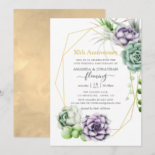 Succulent Geometric 50th Wedding Jubileum Kaart