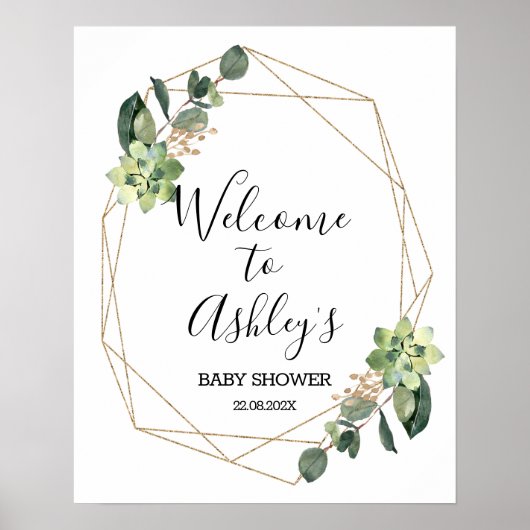 Succulent Geometric Baby shower Welcome Sign Poster (Voorkant)