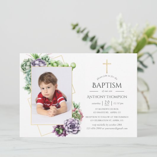 Succulent Geometric Baptism of Christening Kaart (Staand voorkant)