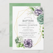Succulent Geometric Baptism of Christening Kaart (Voorkant / Achterkant)