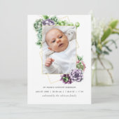 Succulent Geometric Birth Announding Photo Card Aankondiging (Staand voorkant)