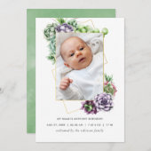 Succulent Geometric Birth Announding Photo Card Aankondiging (Voorkant / Achterkant)