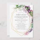 Succulent Geometric First Heilige Communie Kaart (Voorkant)