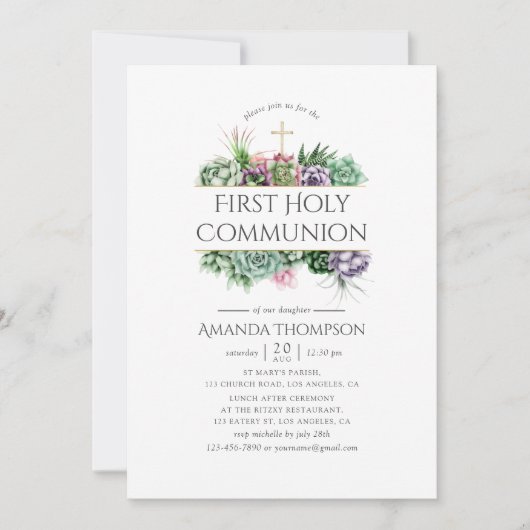 Succulent Geometric First Heilige Communie Kaart (Voorkant)