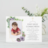 Succulent Geometric First Heilige Communie Kaart (Staand voorkant)