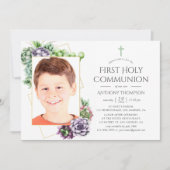 Succulent Geometric Foto First Heilige Communie Kaart (Voorkant)