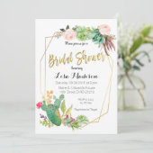 Succulent Geometric Lijst Bridal Shower Invitation Kaart (Staand voorkant)