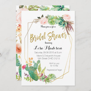 Succulent Geometric Lijst Bridal Shower Invitation Kaart