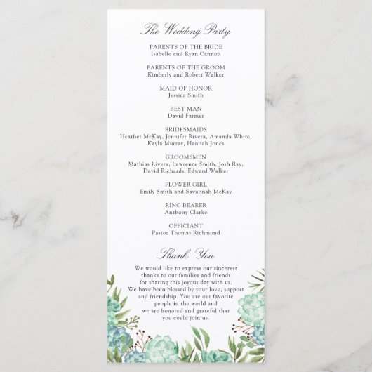 Succulent Geometric Lijst Greenery Wedding Program Programmakaart (Achterkant)
