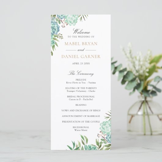 Succulent Geometric Lijst Greenery Wedding Program Programmakaart (Staand voorkant)