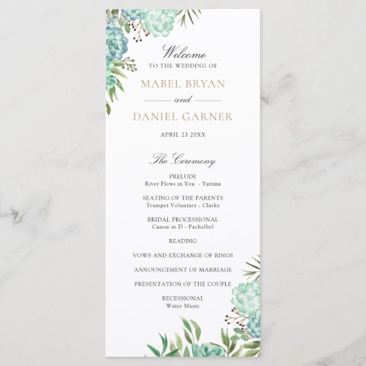 Succulent Geometric Lijst Greenery Wedding Program Programmakaart (Voorkant)