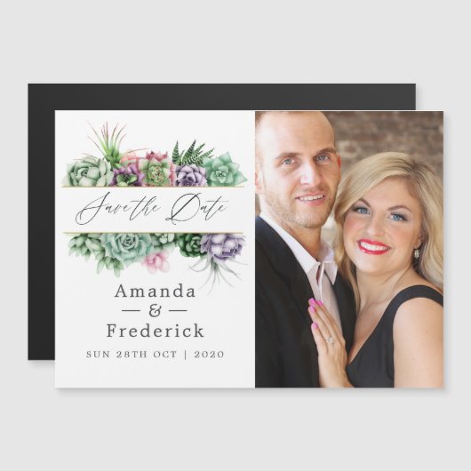 Succulent Geometric Wedding Save the Date Magnetische Uitnodiging (Voorkant / Achterkant)