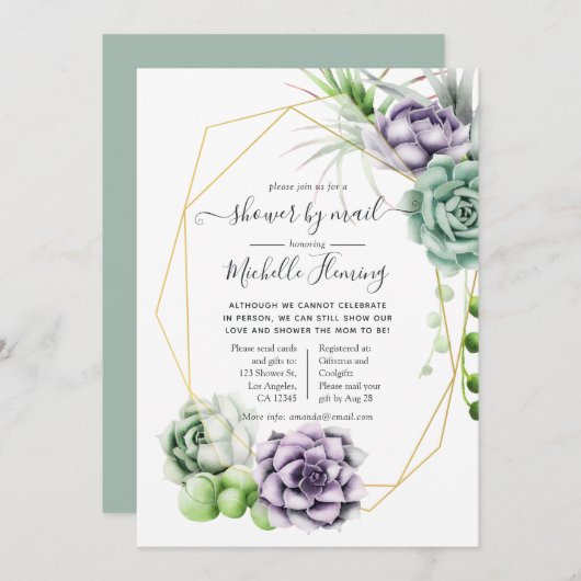 Succulent Geometrisch Baby shower per post Kaart (Voorkant / Achterkant)