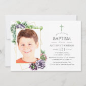 Succulent geometrisch doopsel of doopfoto kaart (Voorkant)