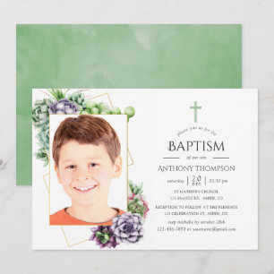 Succulent geometrisch doopsel of doopfoto kaart