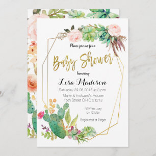 Succulent Geometrisch Lijst Baby shower Uitnodigin Kaart