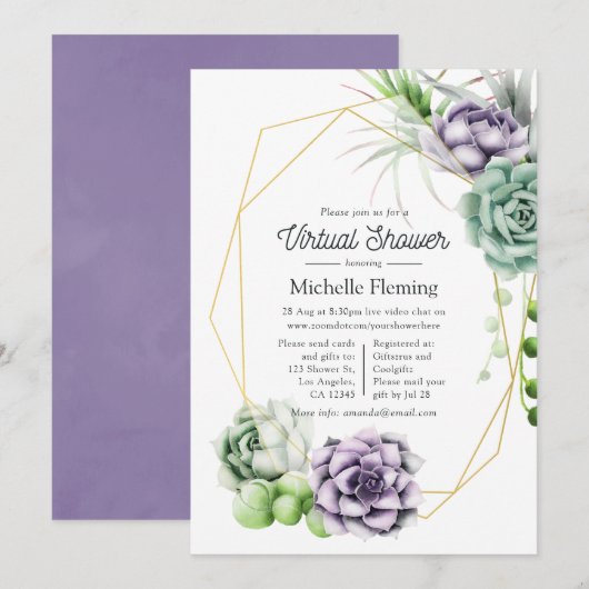 Succulent Geometrisch Virtueel Baby shower Kaart (Voorkant / Achterkant)