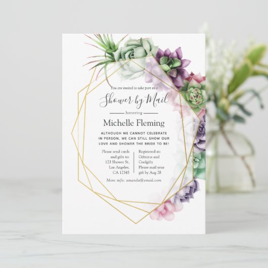 Succulent Geometrische Bridal of Baby shower per p Kaart (Staand voorkant)
