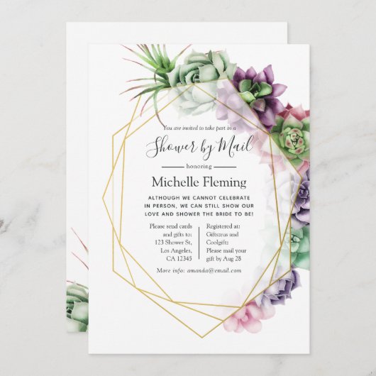 Succulent Geometrische Bridal of Baby shower per p Kaart (Voorkant / Achterkant)
