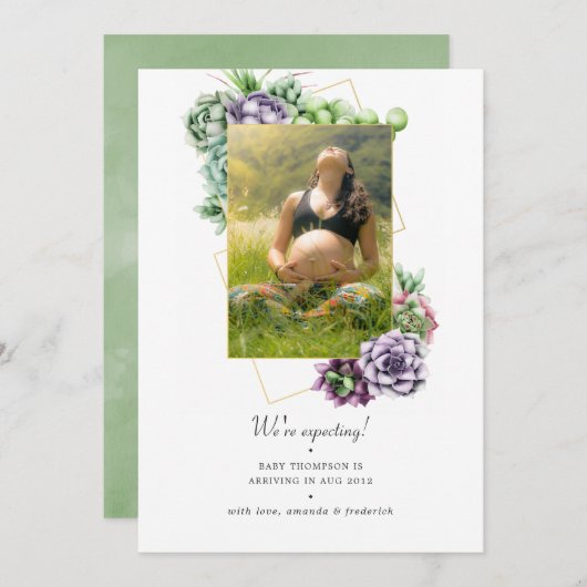 Succulent Geometrische foto Zwangerschap Aankondiging (Voorkant / Achterkant)