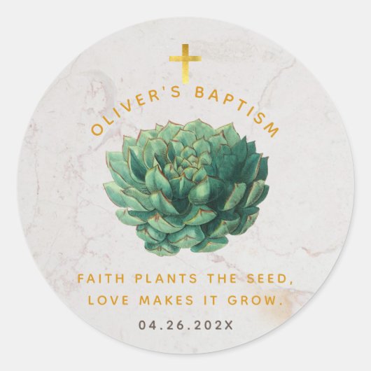 Succulent Gold Faith Planten de Zaaddoop gunst Ronde Sticker (Voorkant)