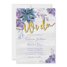 Succulent Gold Foil Waterverf Huwelijksuitnodiging