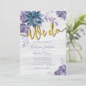 Succulent Gold Foil Waterverf Huwelijksuitnodiging Kaart (Staand voorkant)