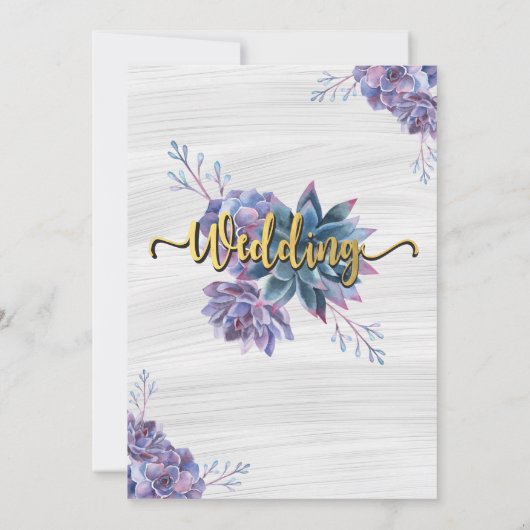 Succulent Gold Foil Waterverf Huwelijksuitnodiging Kaart (Achterkant)