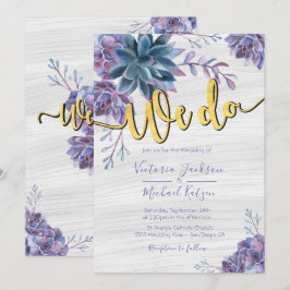 Succulent Gold Foil Waterverf Huwelijksuitnodiging Kaart