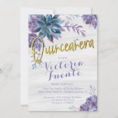 Succulent Gold Foil Waterverf Quinceañera Kaart (Voorkant)