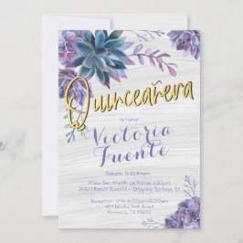 Succulent Gold Foil Waterverf Quinceañera Kaart